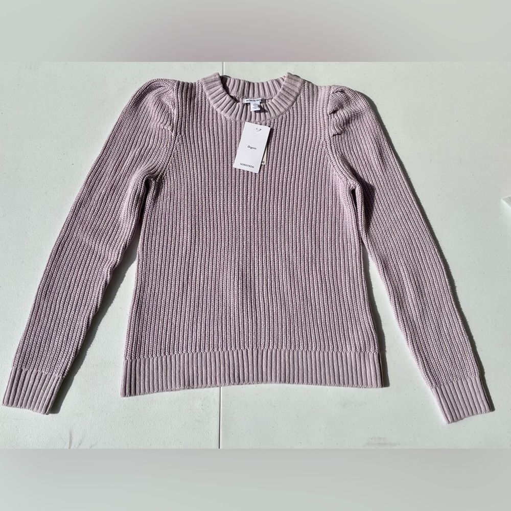 Nordstrom Girls Purple Knit Sweater XL 14/16 Puff Sleeve Soft Cozy